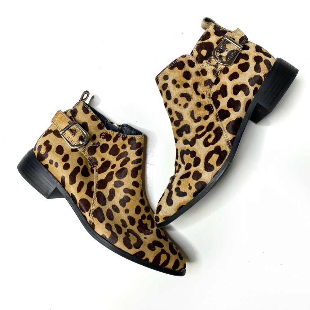 Steve Madden Leopard Calf Hair Ankle Booties Buckle Zip Size 7.5